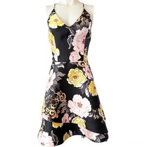 I.N. San Francisco Floral Satin Spaghetti Strap Fit and Flare Social Dress NWT